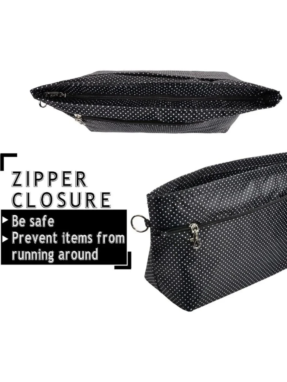 Stylish Tote Handbag Organizer Insert with Zipper Closure, 11 Pockets